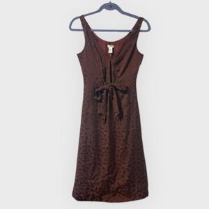 ODILLE Anthropologie NWT Brown Floral Jacquard Tie Front A-Line Dress Size 2